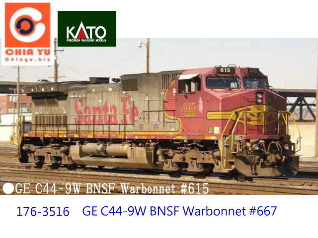 kato-176-3516-GE C44-9W BNSF Warbonnet #667 -w