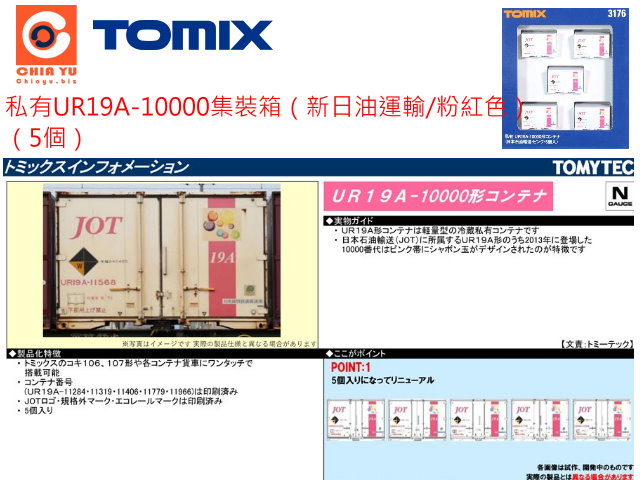 TOMIX-3176-私有UR19A-10000集裝箱-新日油運輸/粉紅色5入